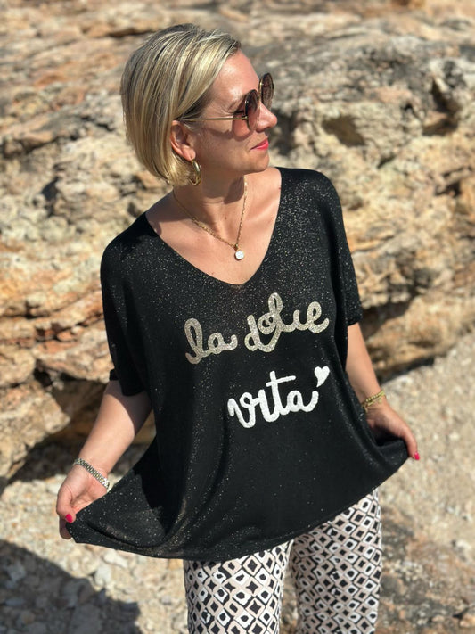 Shirt „La Dolce Vita Glow“ in Schwarz
