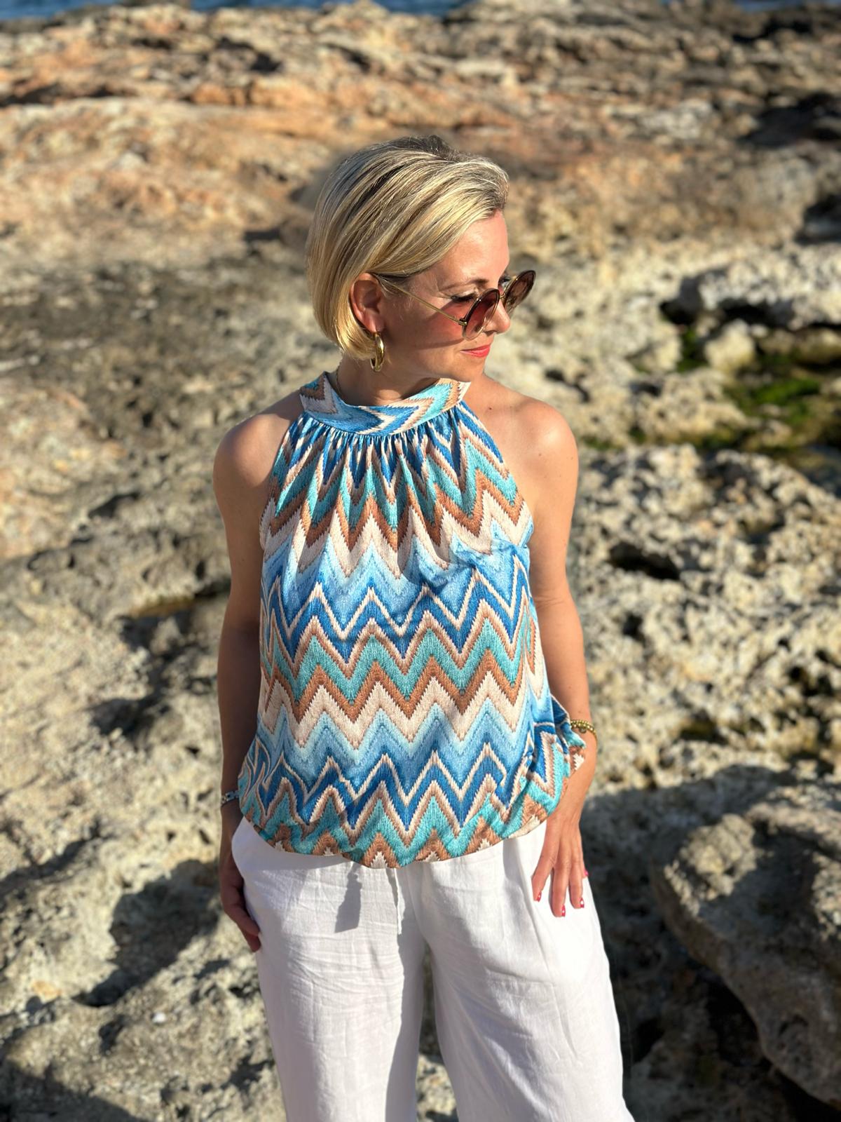 Top „Boho Breeze“ - Ozean Blau