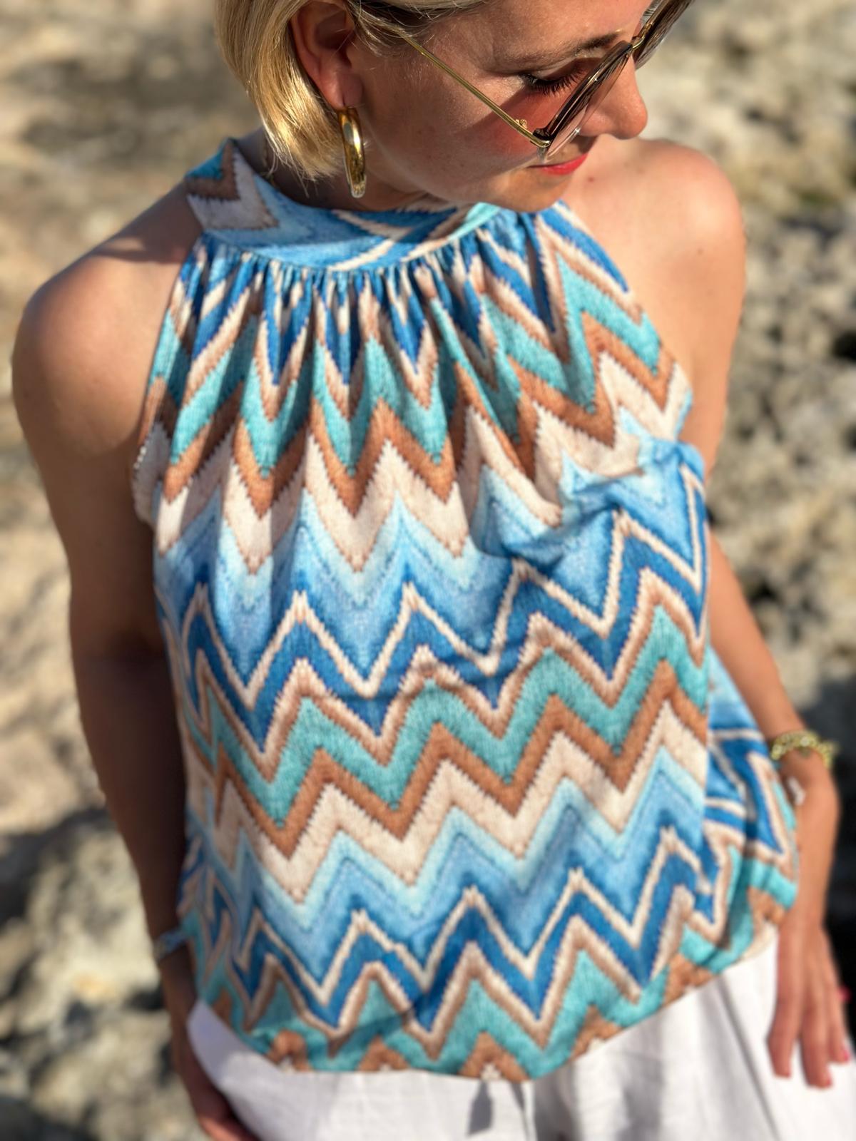 Top „Boho Breeze“ - Ozean Blau