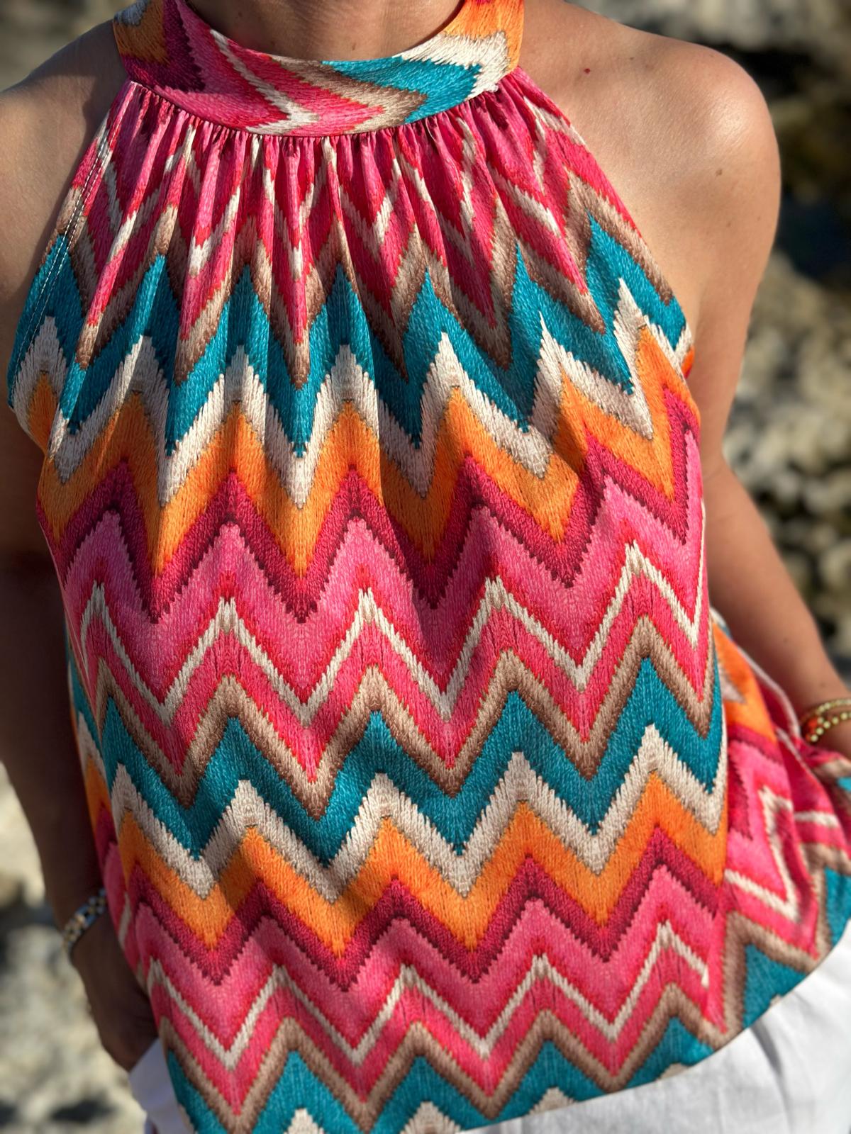 Top „Boho Breeze“ - Türkis/Corall