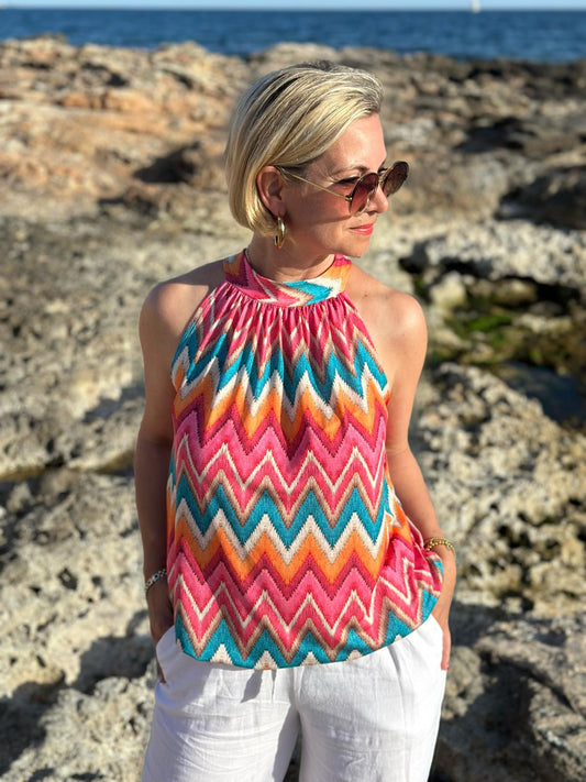 Top „Boho Breeze“ - Türkis/Corall