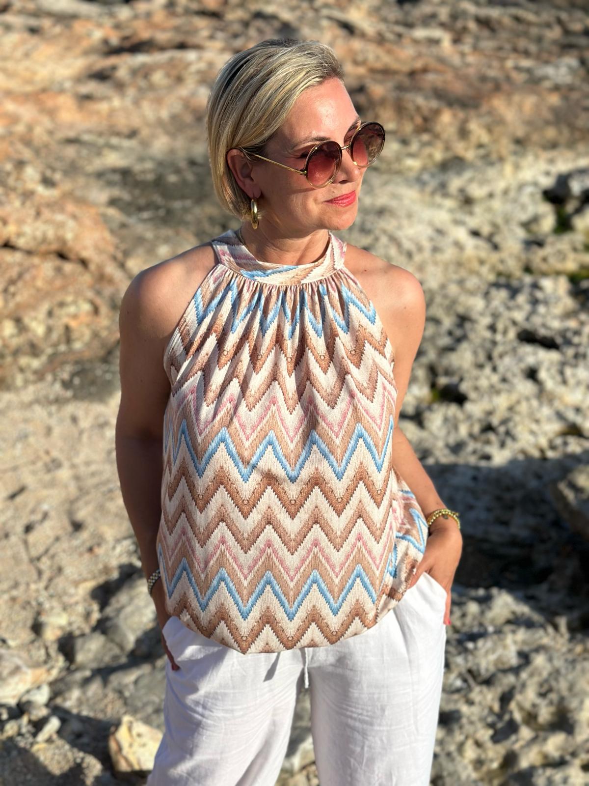 Top „Boho Breeze“ - Sand/Blau