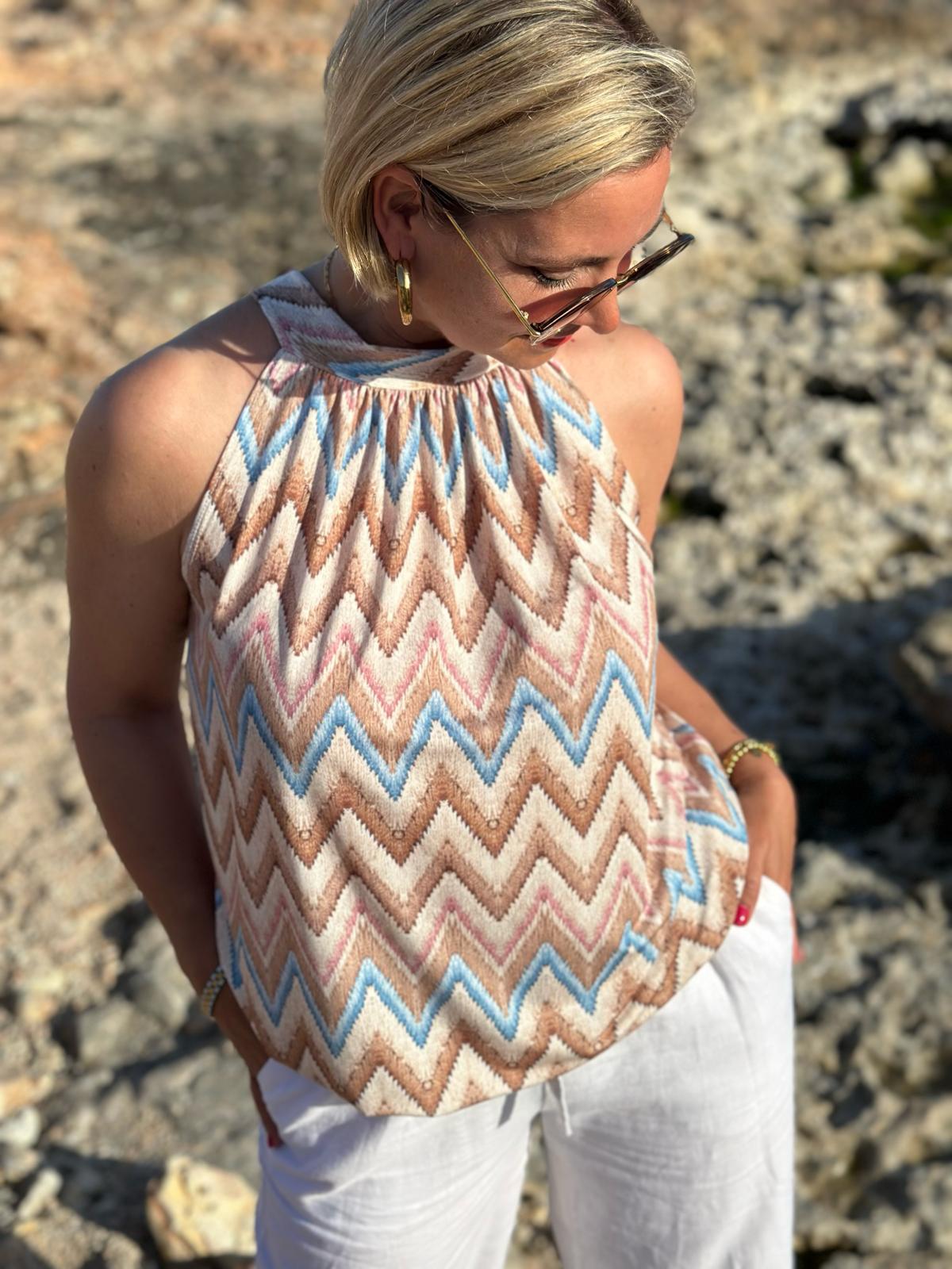 Top „Boho Breeze“ - Sand/Blau