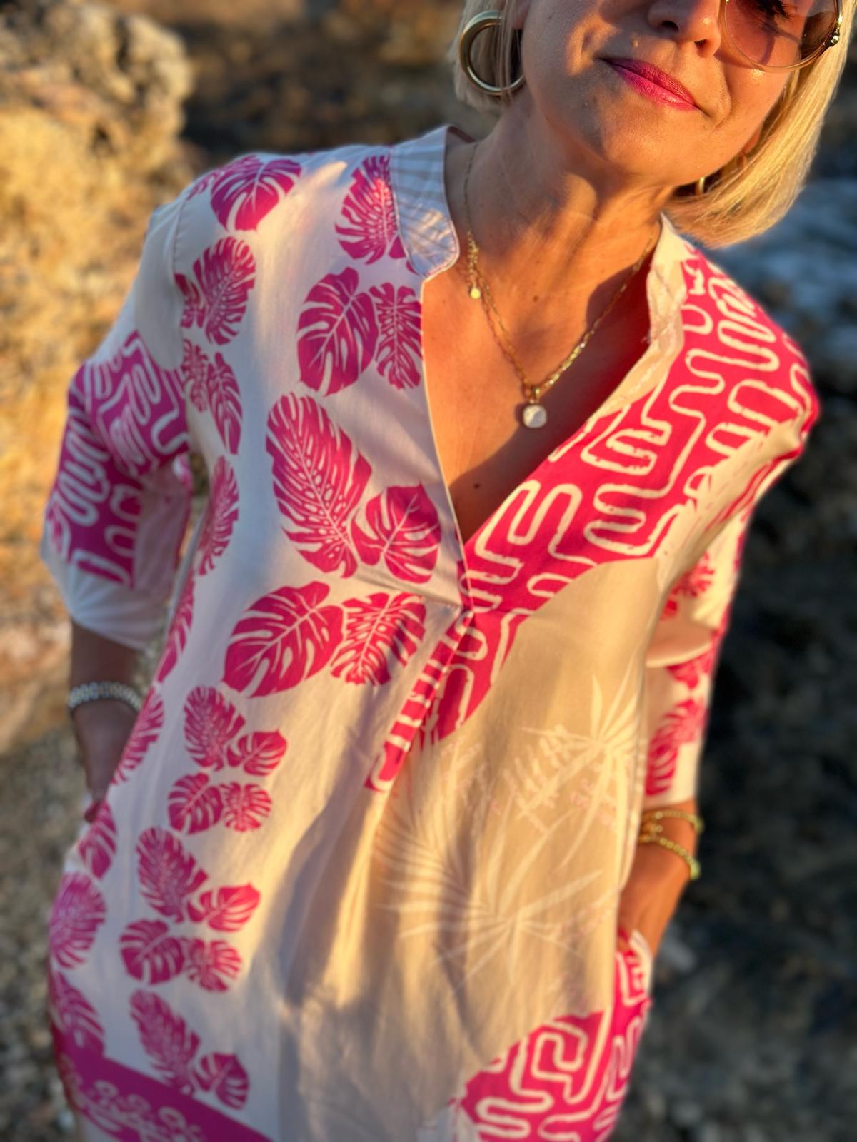 Sonnenkleid "Valentina" mit Print & Taschen - Rosé