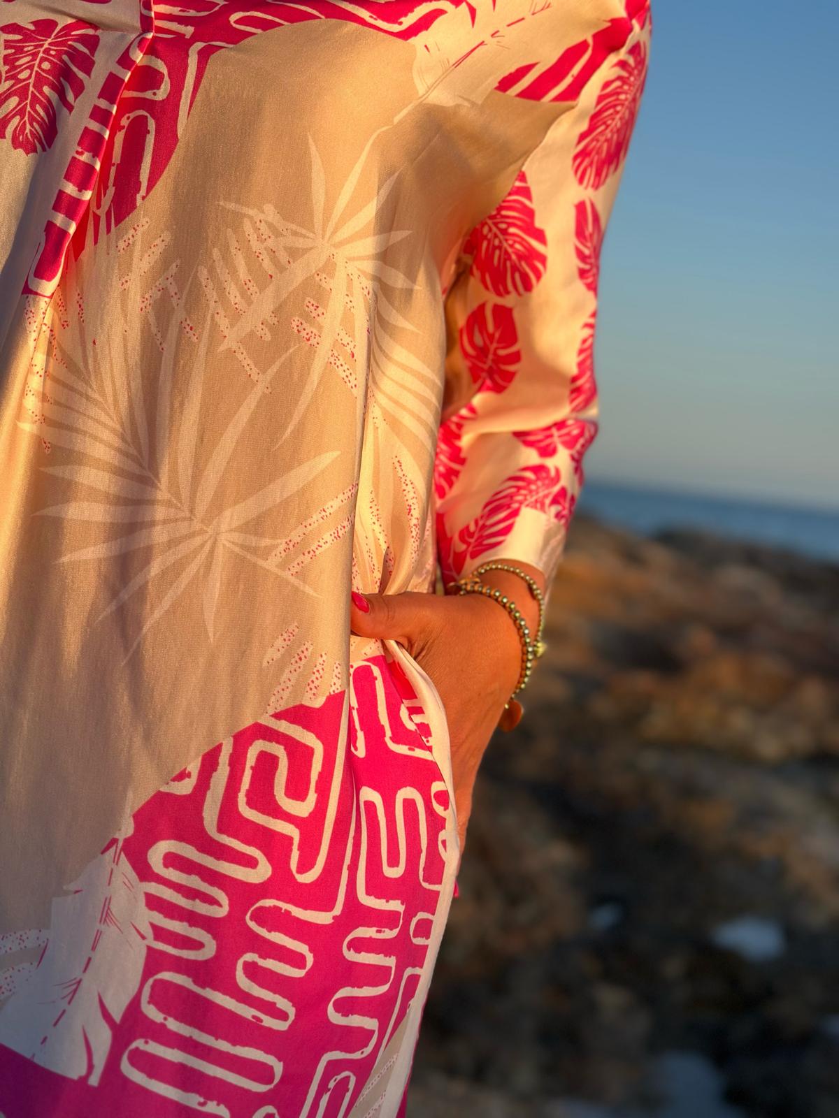Sonnenkleid "Valentina" mit Print & Taschen - Rosé