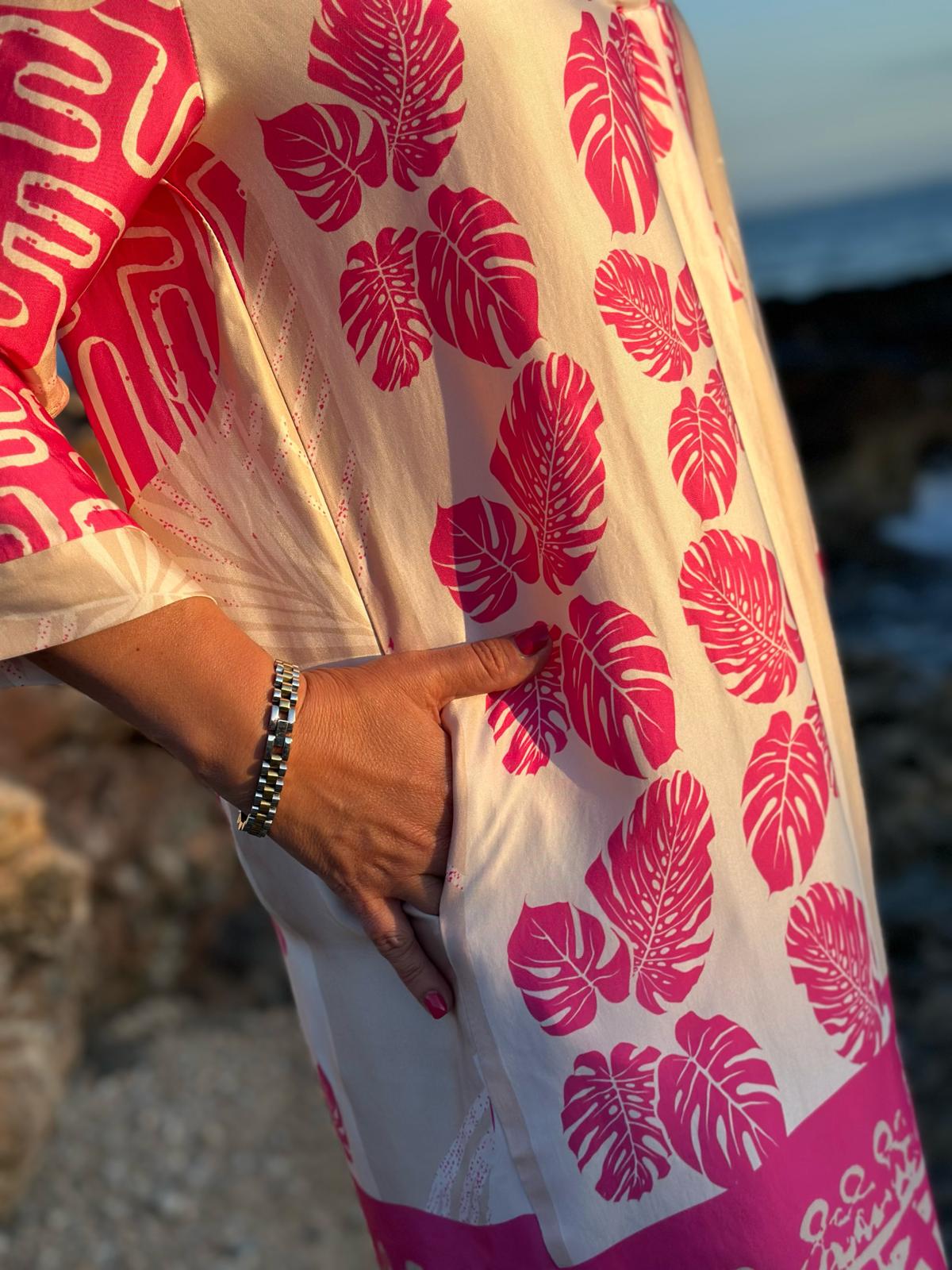 Sonnenkleid "Valentina" mit Print & Taschen - Rosé