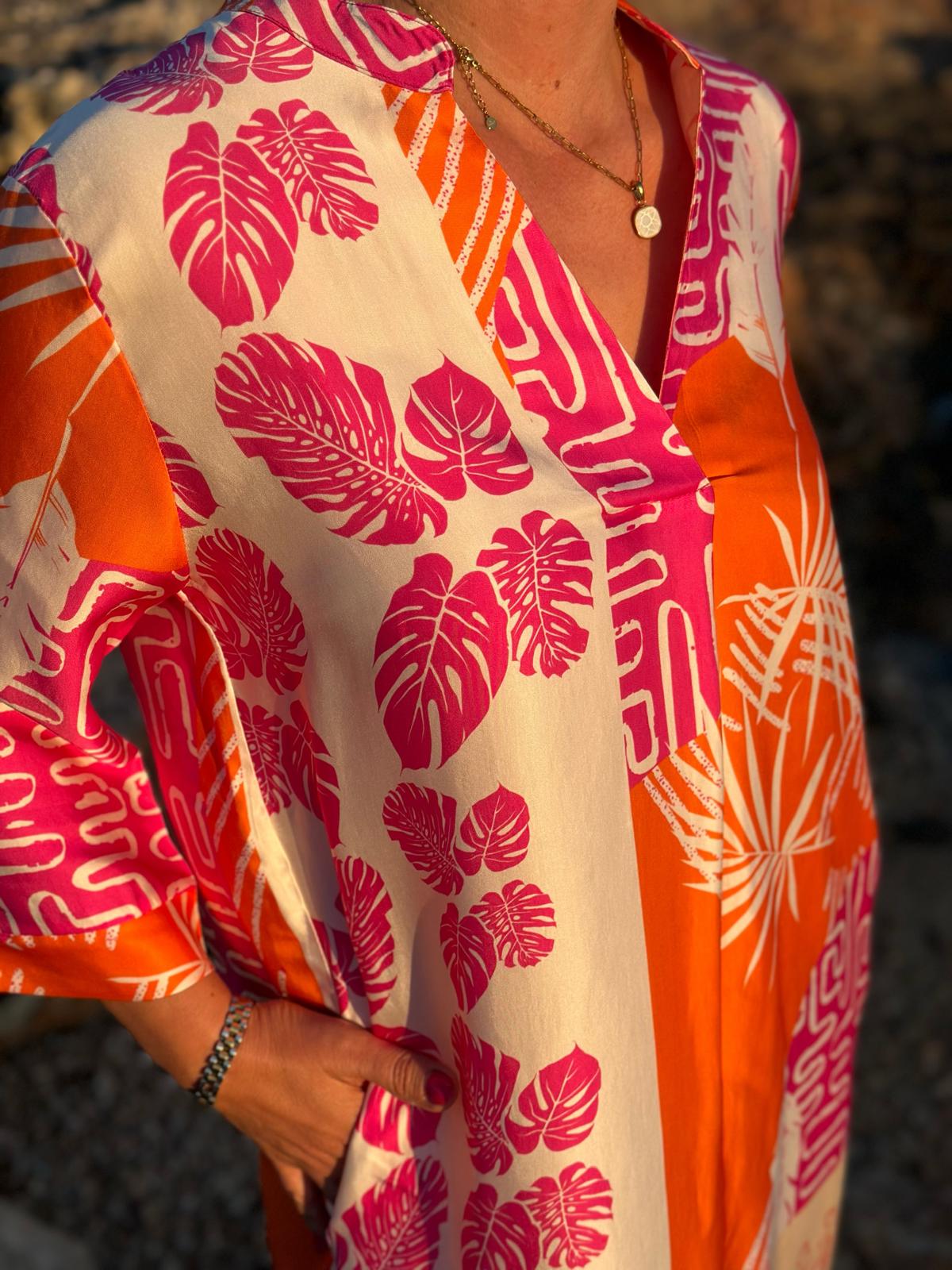 Sonnenkleid "Valentina" mit Print & Taschen - Sunset
