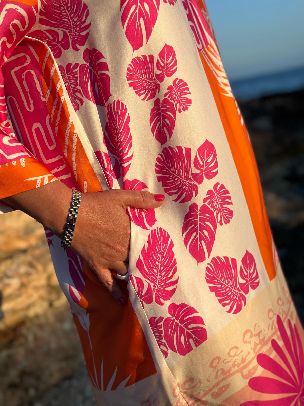 Sonnenkleid "Valentina" mit Print & Taschen - Sunset