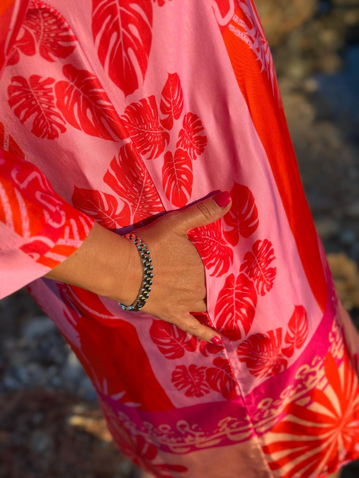 Sonnenkleid "Valentina" mit Print & Taschen - Lava Red