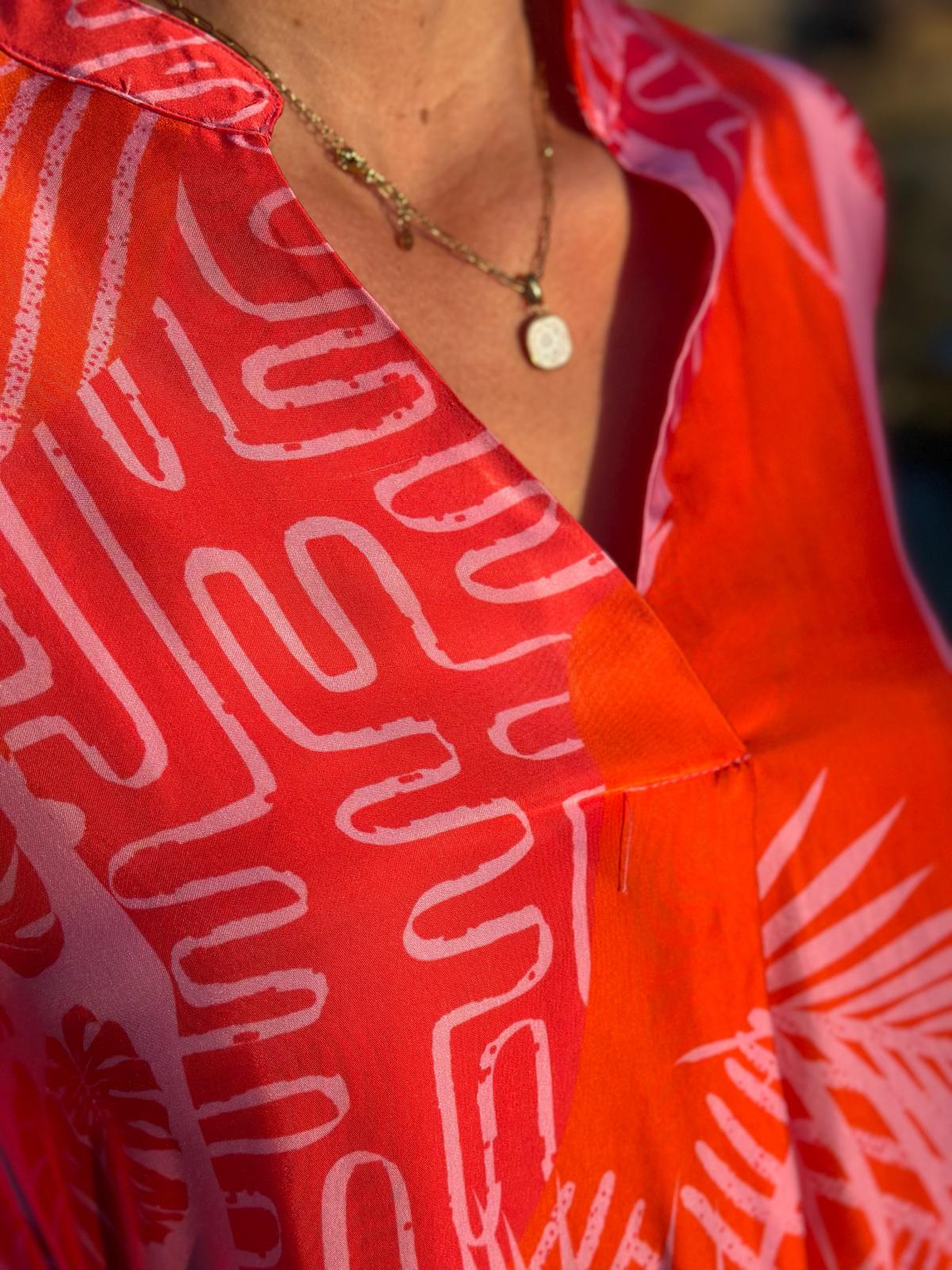 Sonnenkleid "Valentina" mit Print & Taschen - Lava Red