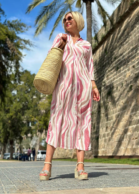 "Everyday-Chic" Maxikleid mit fließendem Muster in Sunny Rosé