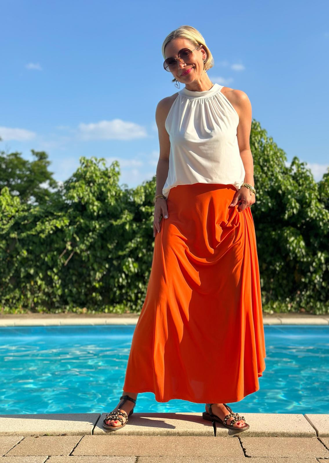 Rock Sunset Glow – Fließender Maxi Rock in Orange