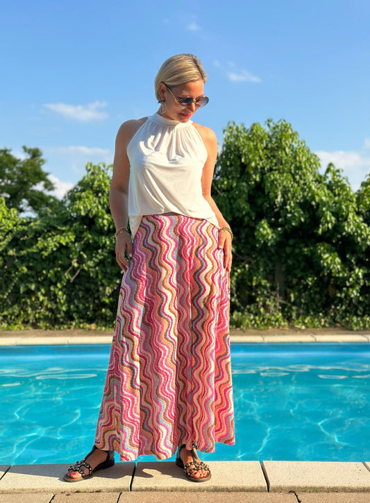 Rock Pink Waves – Maxi Rock mit Wellenmuster