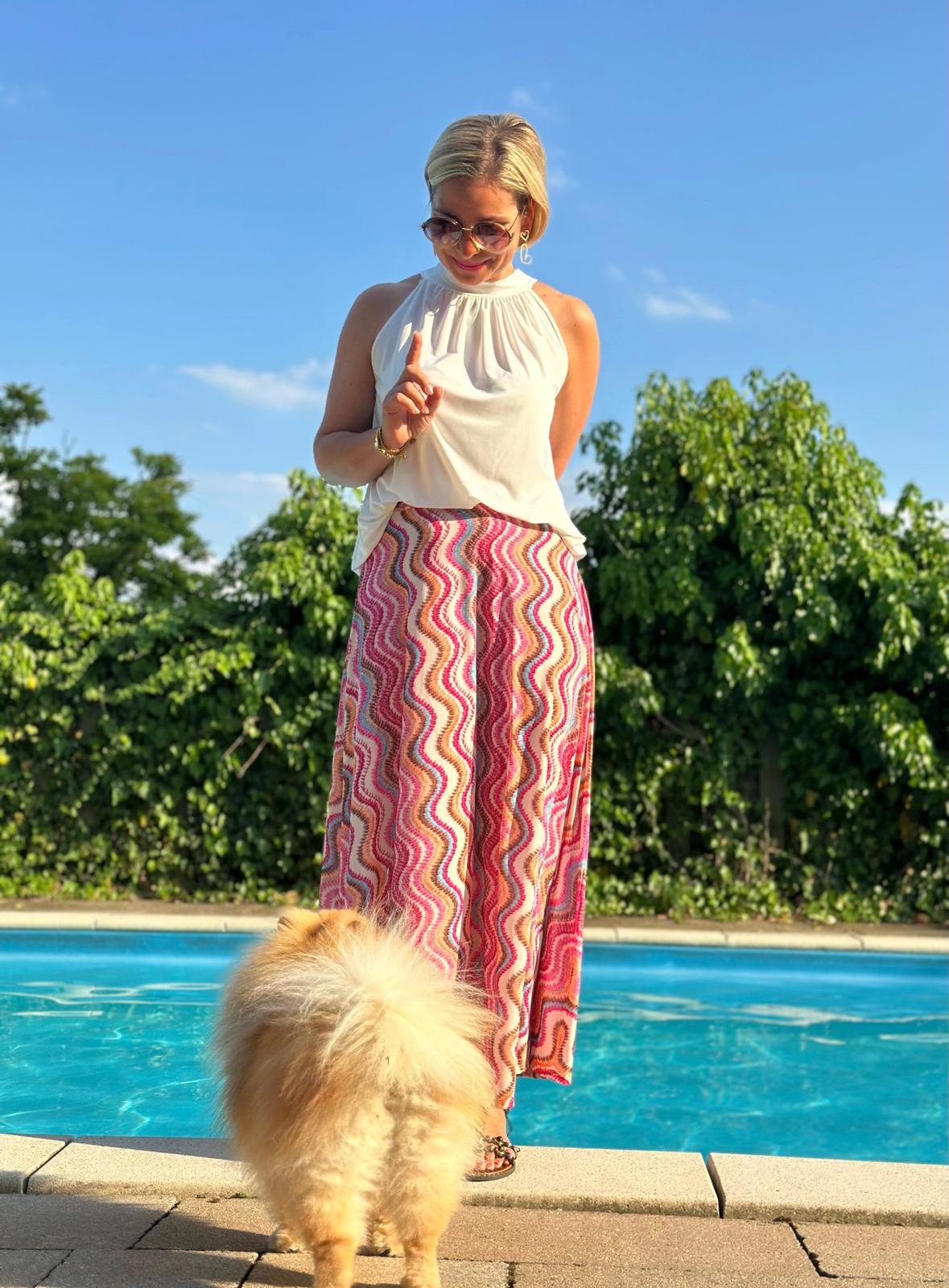 Rock Pink Waves – Maxi Rock mit Wellenmuster