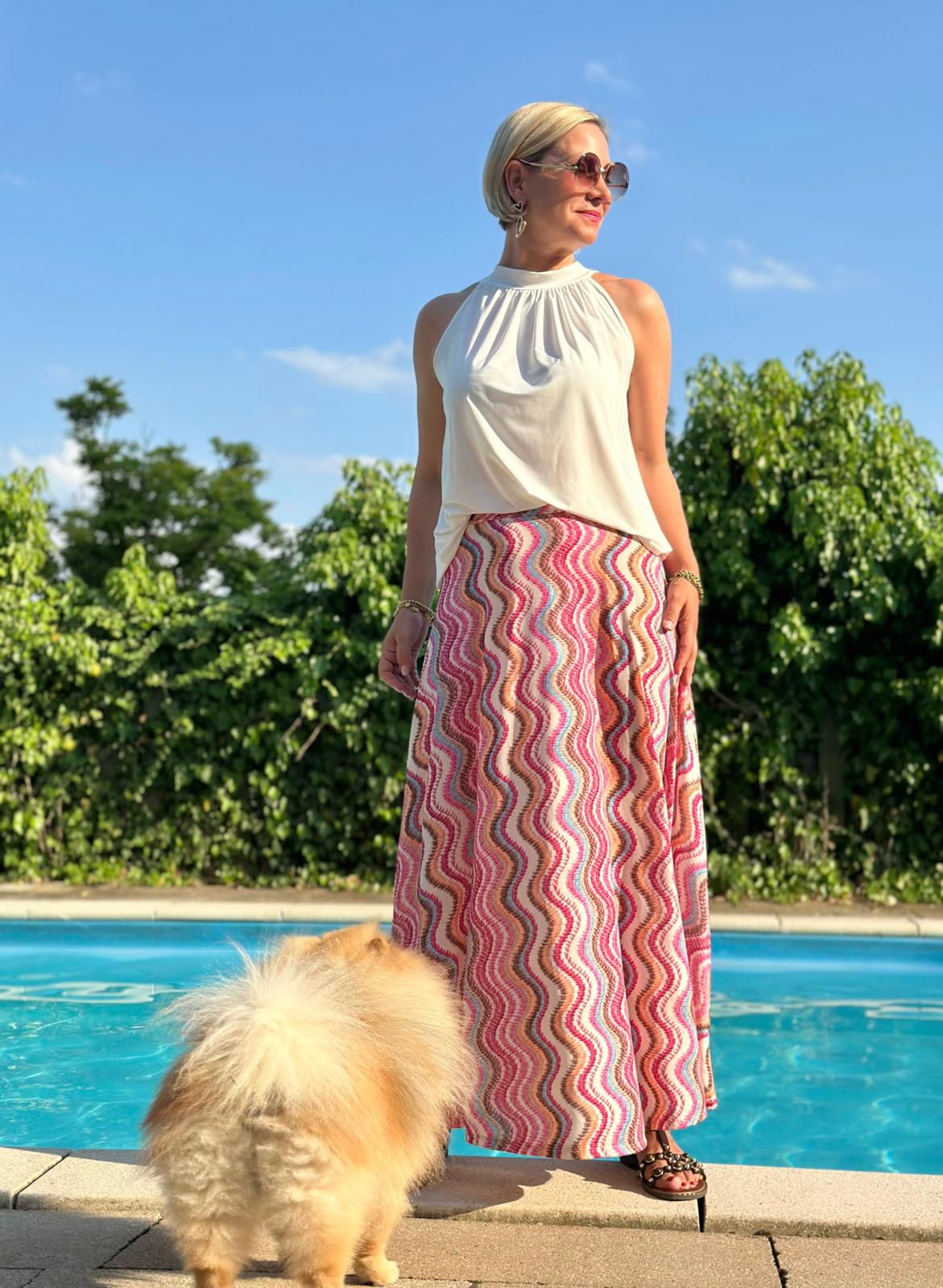 Rock Pink Waves – Maxi Rock mit Wellenmuster