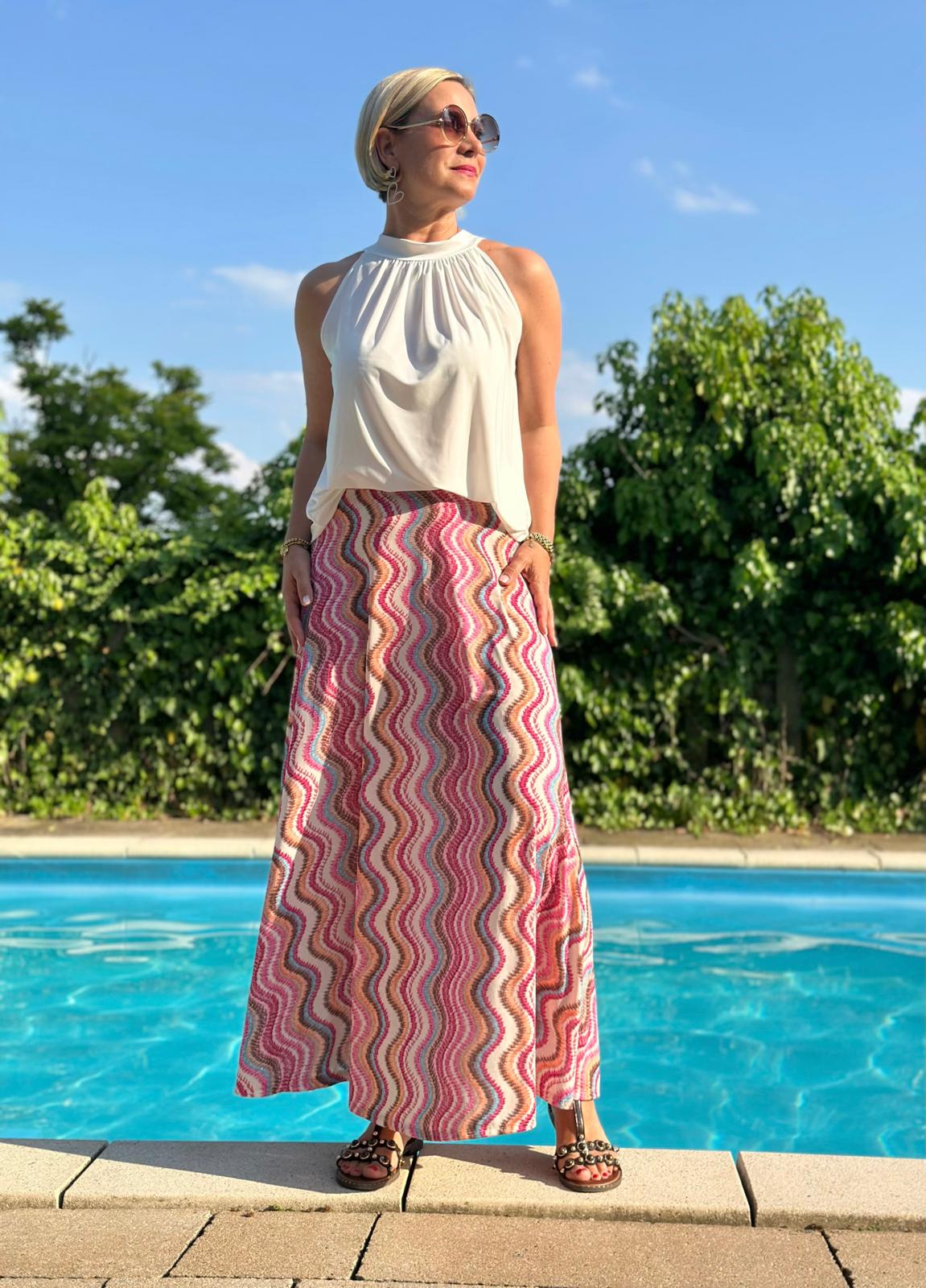 Rock Pink Waves – Maxi Rock mit Wellenmuster