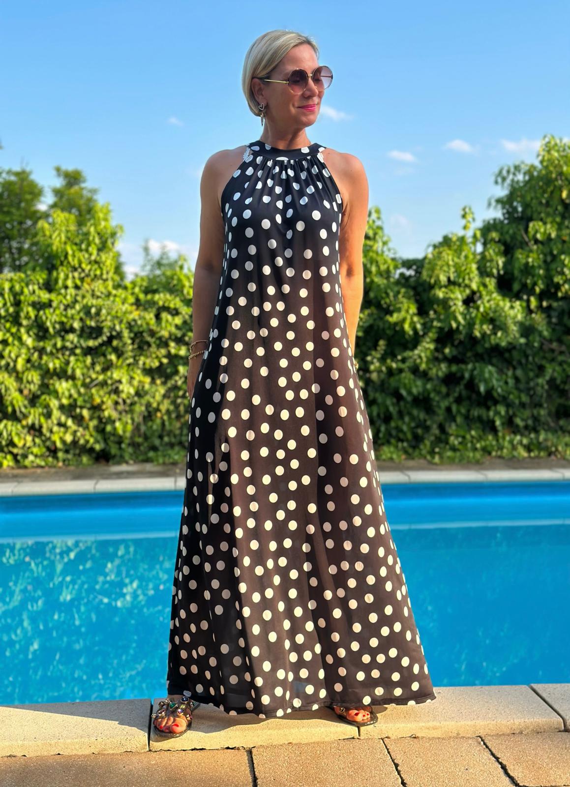 Dolce Dot Maxikleid in Schwarz mit weißen Punkten