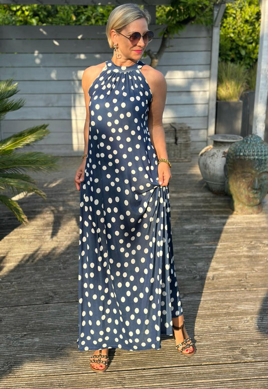 Dolce Dot Maxikleid in Navy mit weißen Punkten
