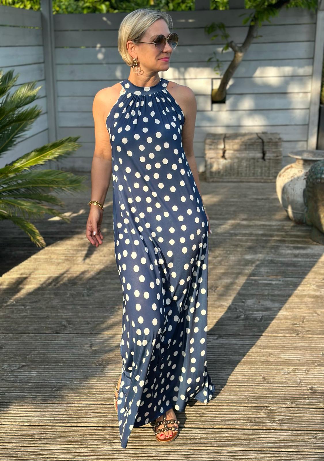 Dolce Dot Maxikleid in Navy mit weißen Punkten