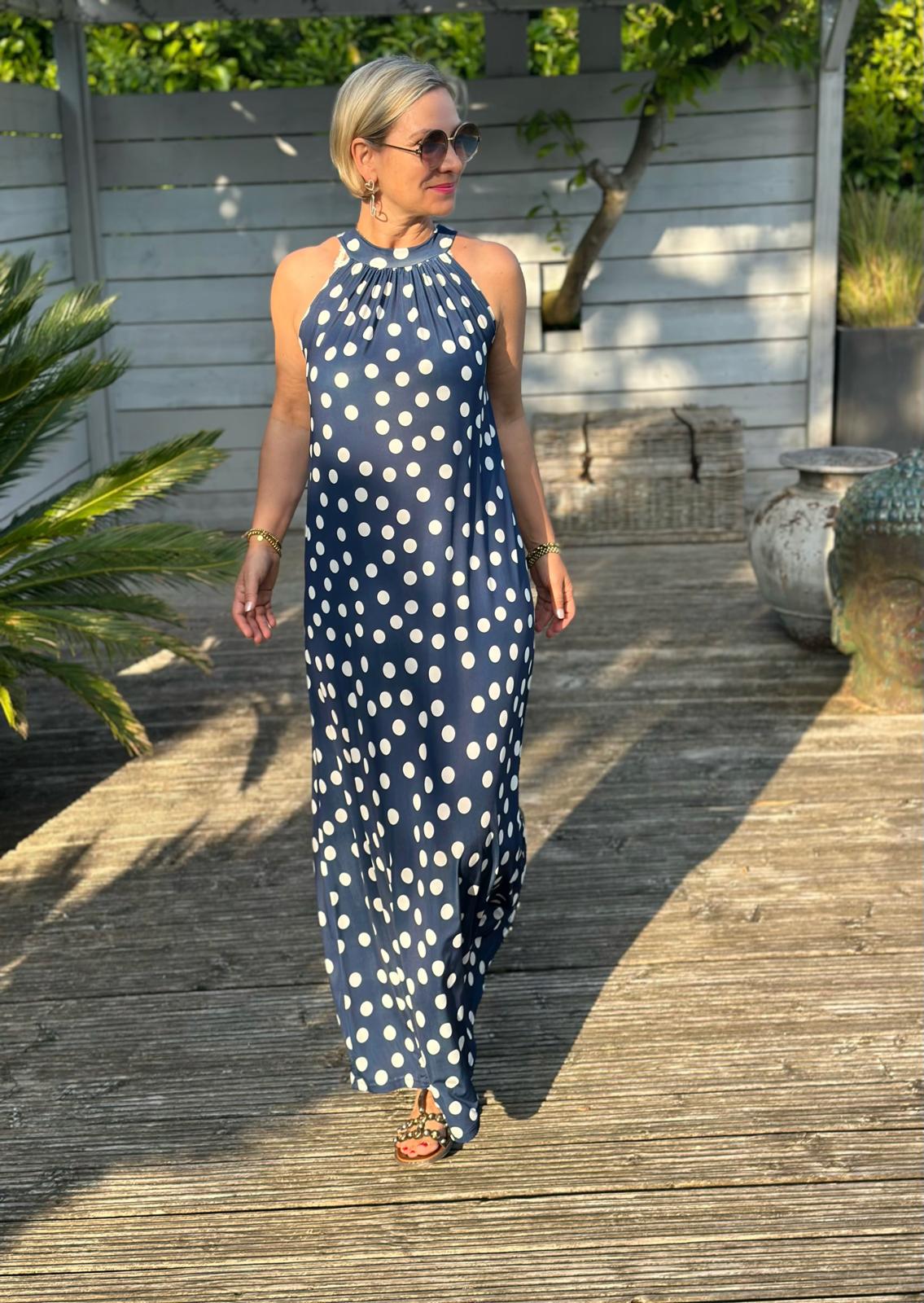 Dolce Dot Maxikleid in Navy mit weißen Punkten