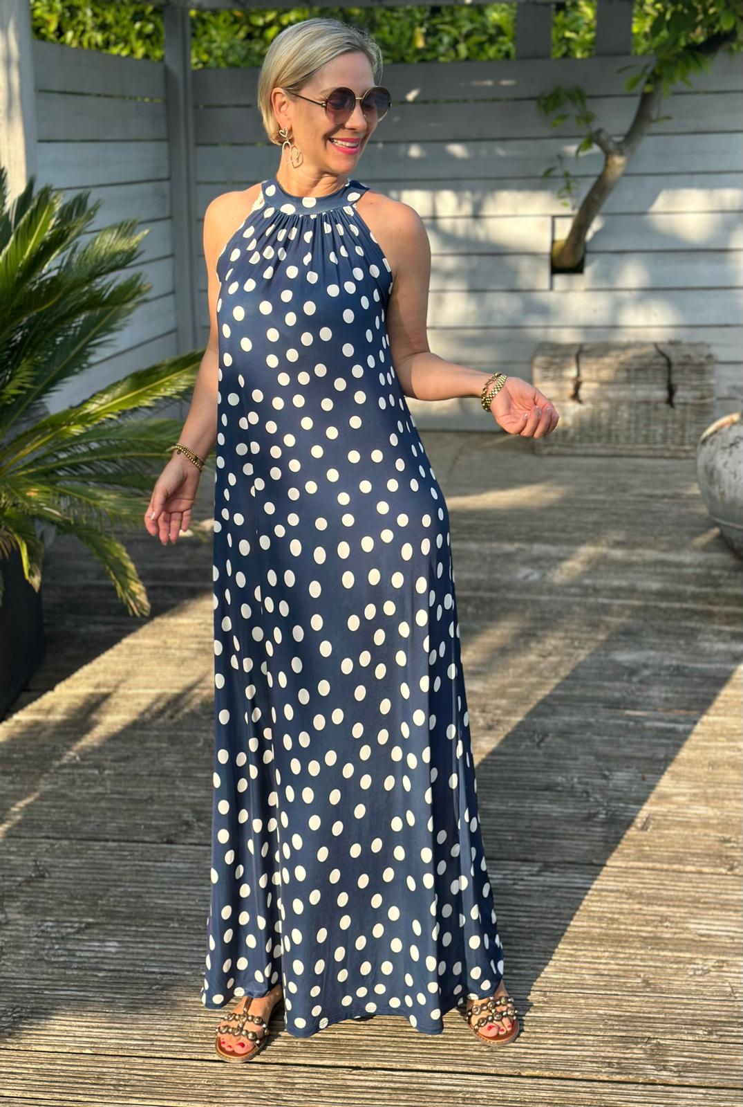 Dolce Dot Maxikleid in Navy mit weißen Punkten