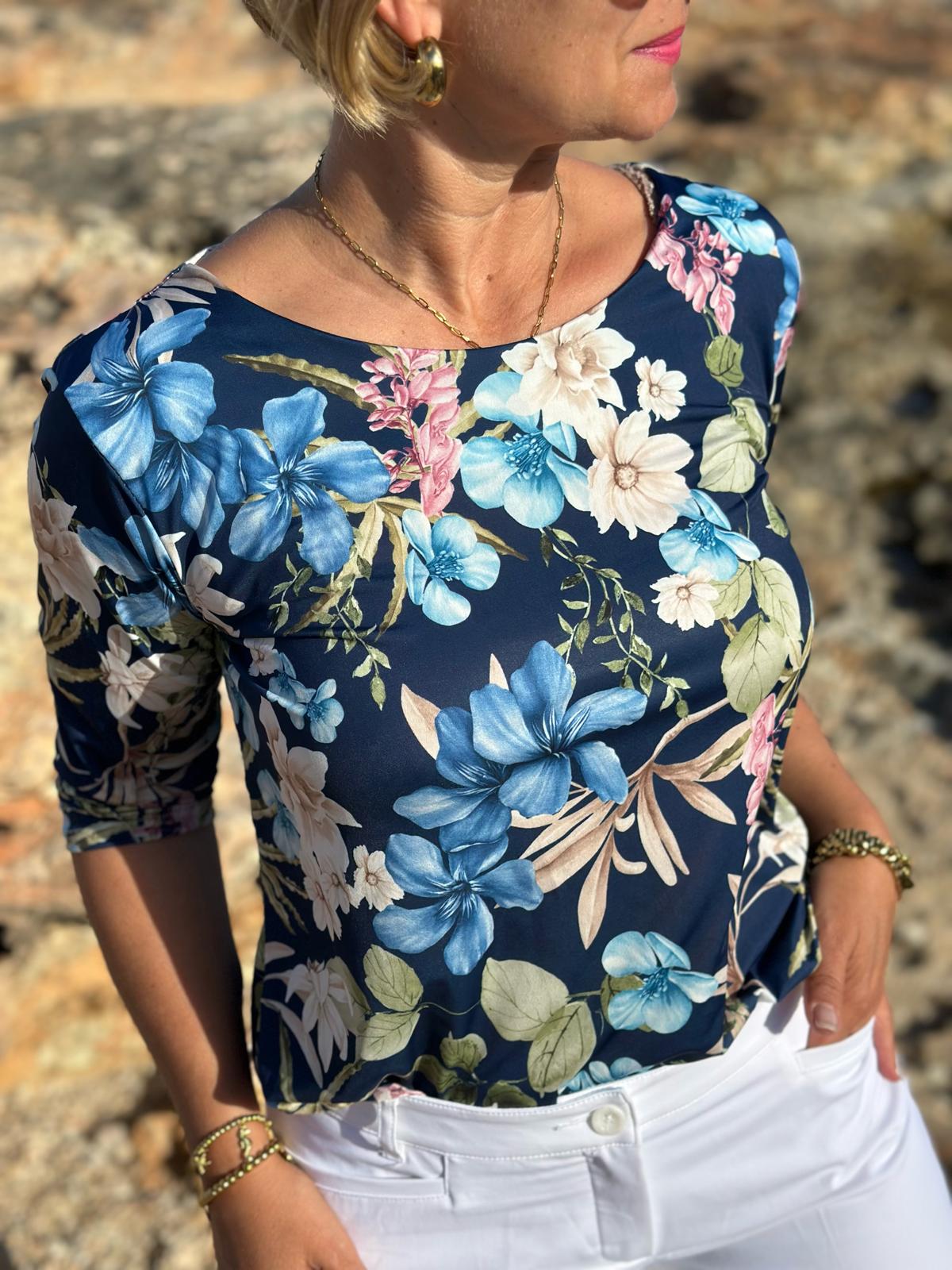 Blütenshirt „Summer Bloom“ Navy