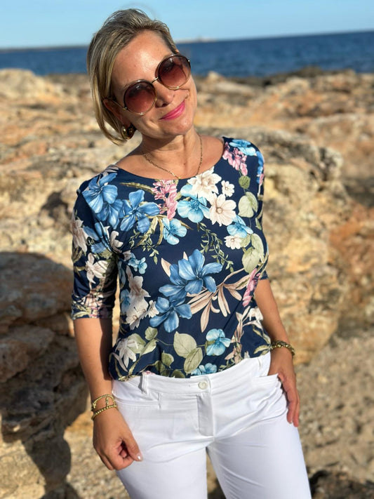 Blütenshirt „Summer Bloom“ Navy