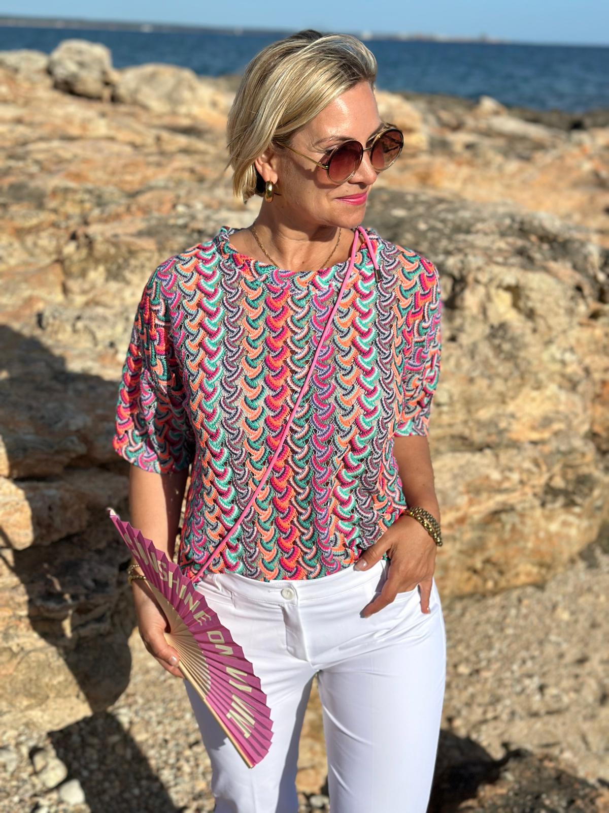 Feinstrickshirt "Hippie Purple" – Sommermuster & Häkeloptik