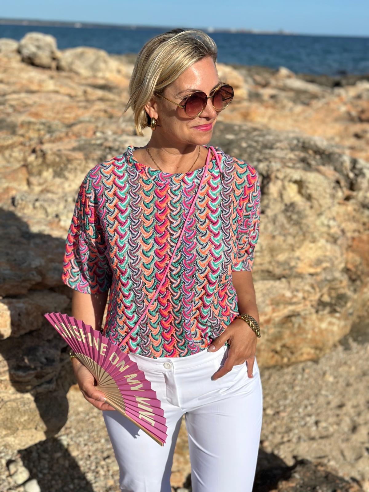 Feinstrickshirt "Hippie Purple" – Sommermuster & Häkeloptik