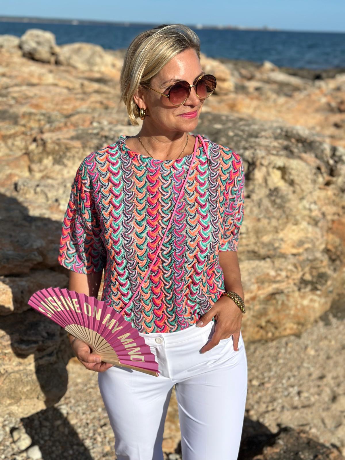 Feinstrickshirt "Hippie Purple" – Sommermuster & Häkeloptik