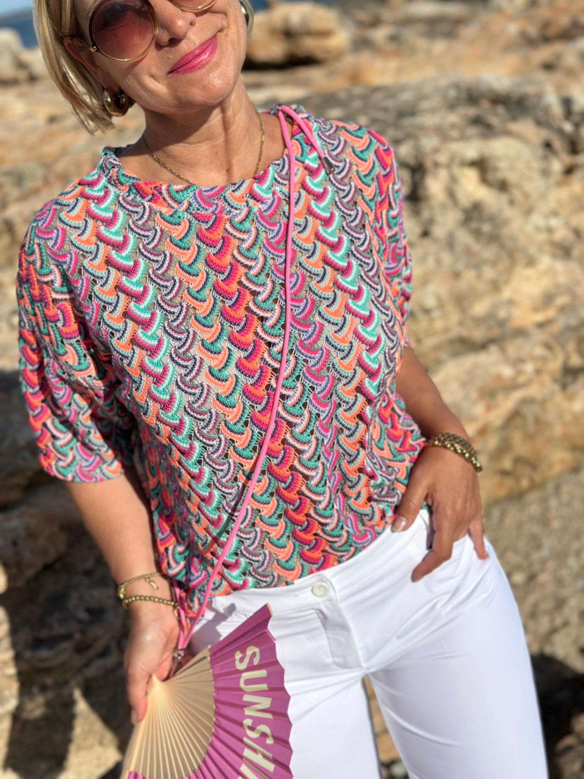 Feinstrickshirt "Hippie Purple" – Sommermuster & Häkeloptik