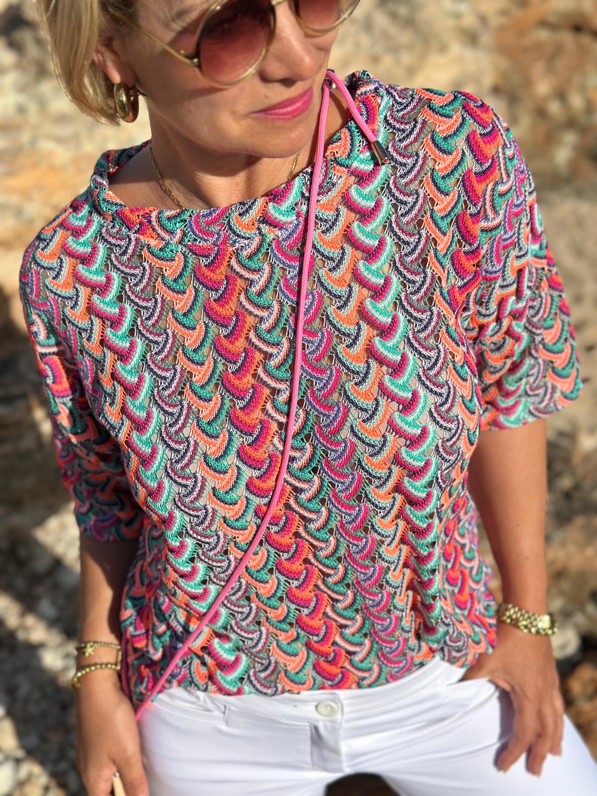 Feinstrickshirt "Hippie Purple" – Sommermuster & Häkeloptik
