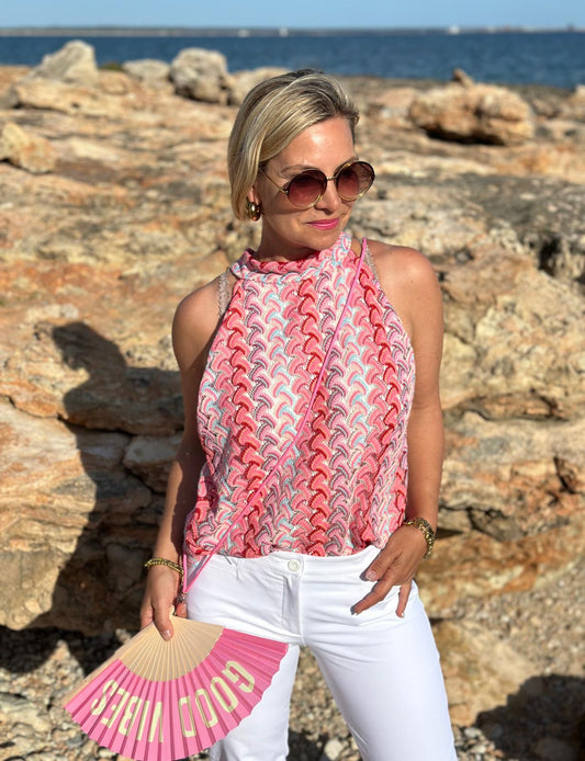 Feinstricktop "Sugar Pink" – Häkeloptik & Sommerliebe