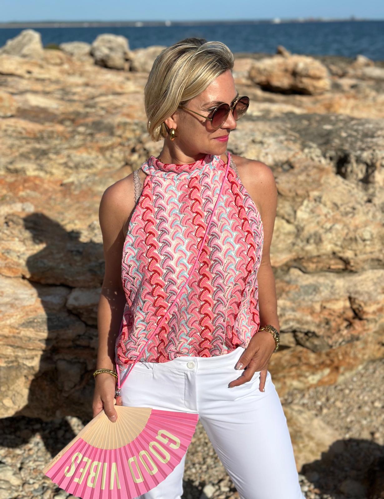 Feinstricktop "Sugar Pink" – Häkeloptik & Sommerliebe