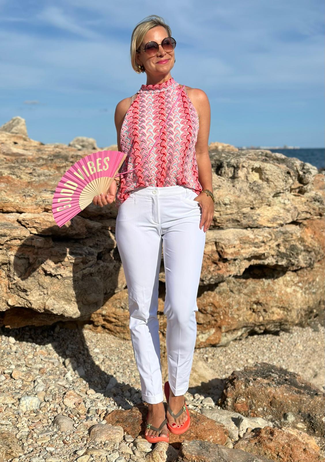 Feinstricktop "Sugar Pink" – Häkeloptik & Sommerliebe