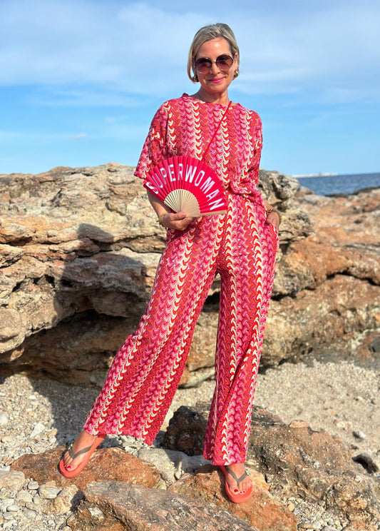 Sommerprint Palazzo Hose in "Cherry Red"