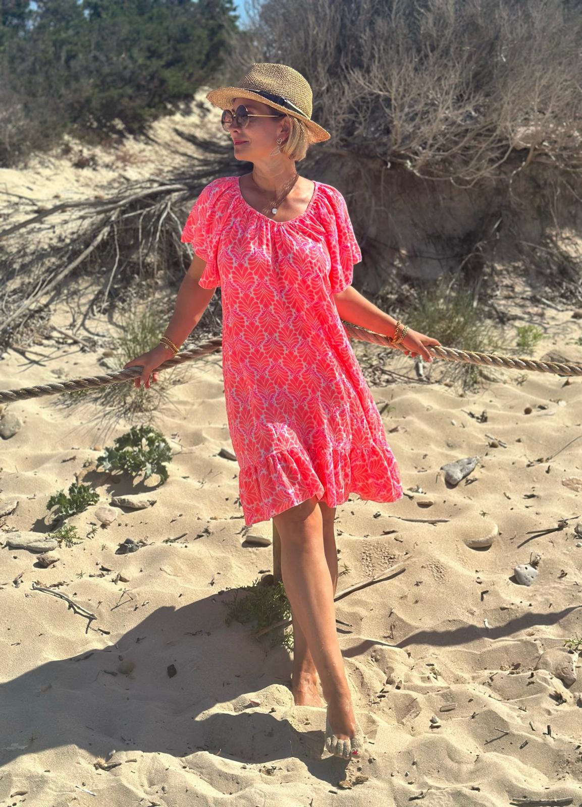 Sommerkleid „Mediterranean Breeze“ – Korall Weiß