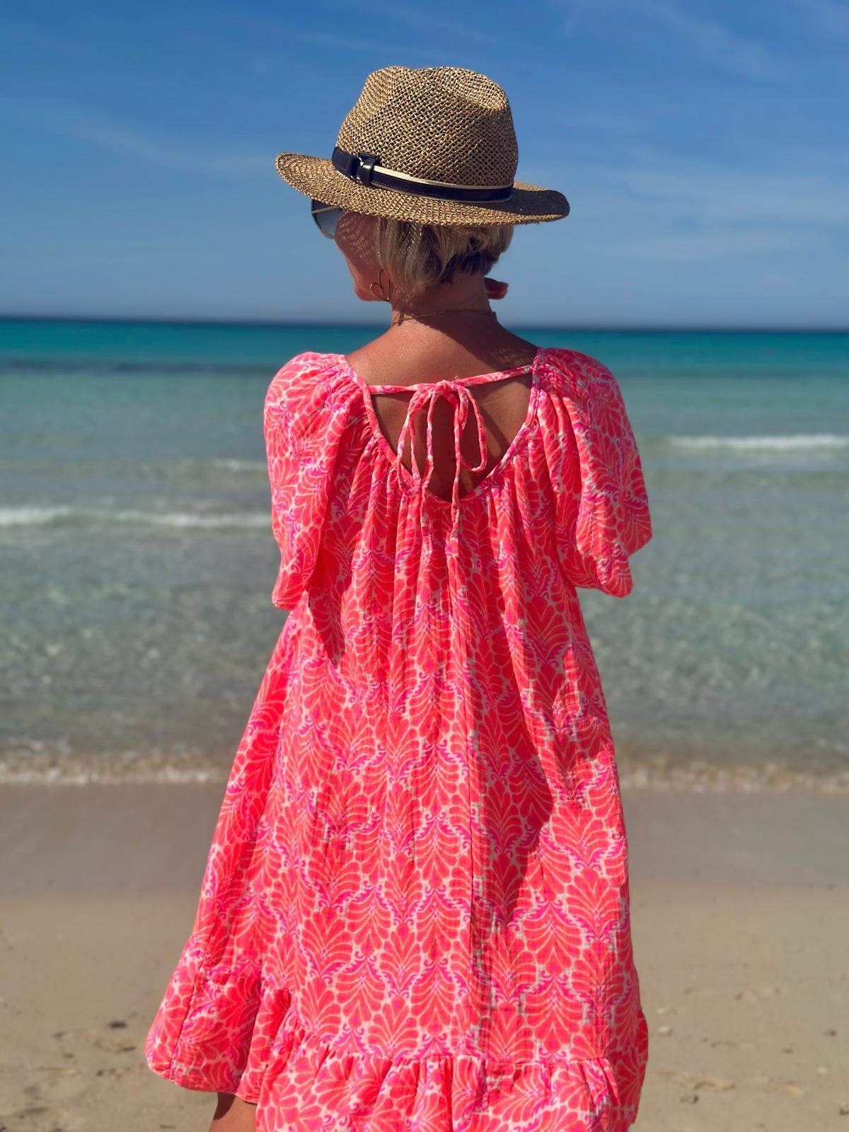 Sommerkleid „Mediterranean Breeze“ – Korall Weiß