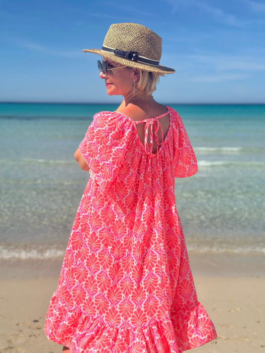 Sommerkleid „Mediterranean Breeze“ – Korall Weiß