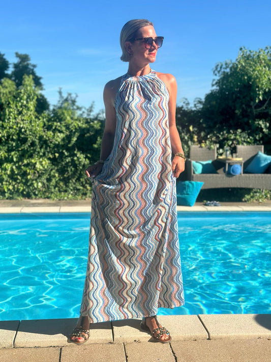 „Wave Love“ Maxikleid in Hellblau