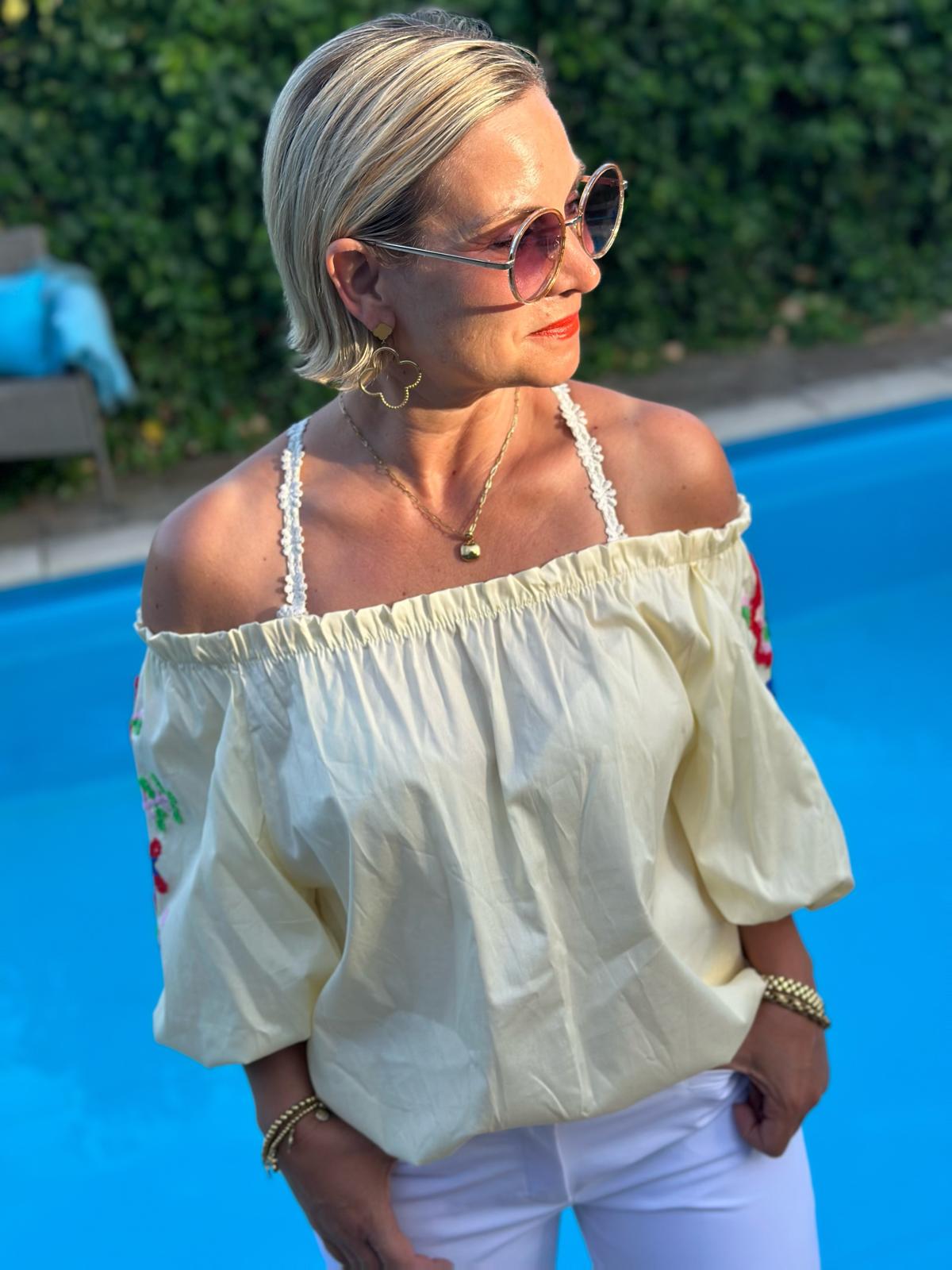 Boho Bluse „Summer Bloom“ Light Gelb