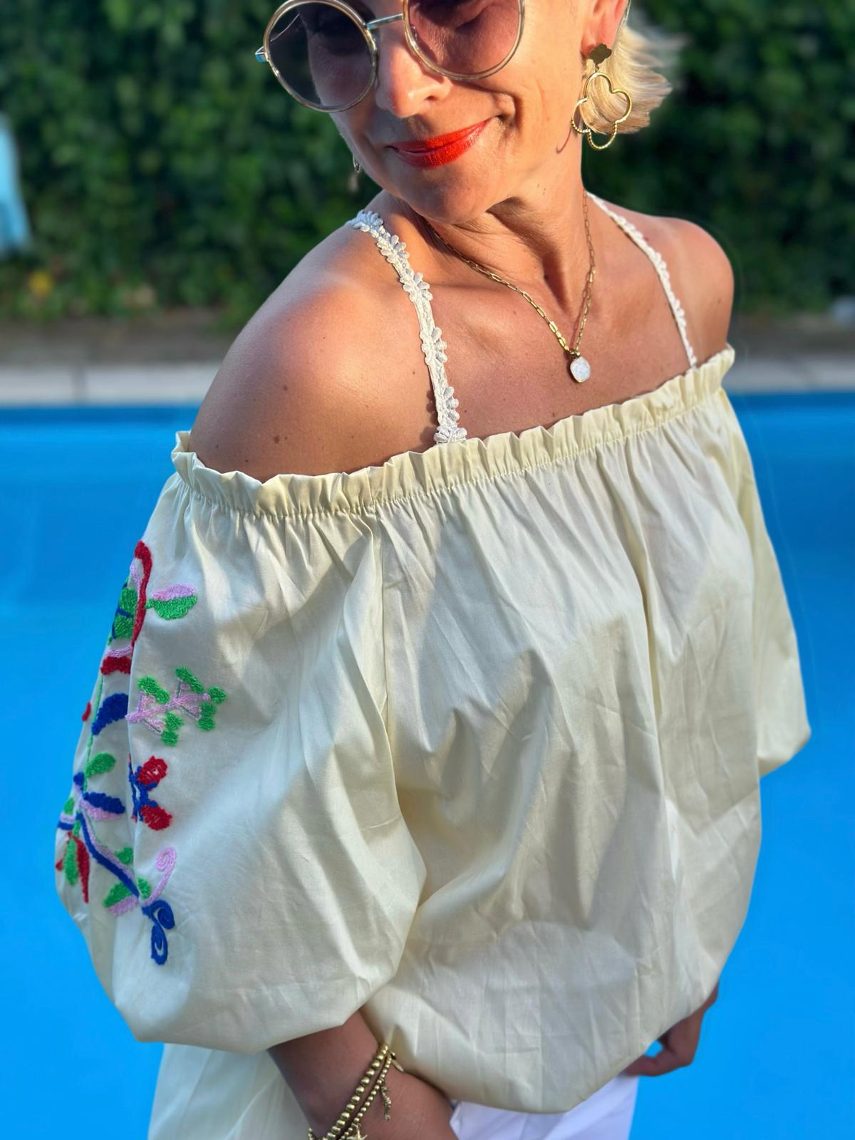 Boho Bluse „Summer Bloom“ Light Gelb