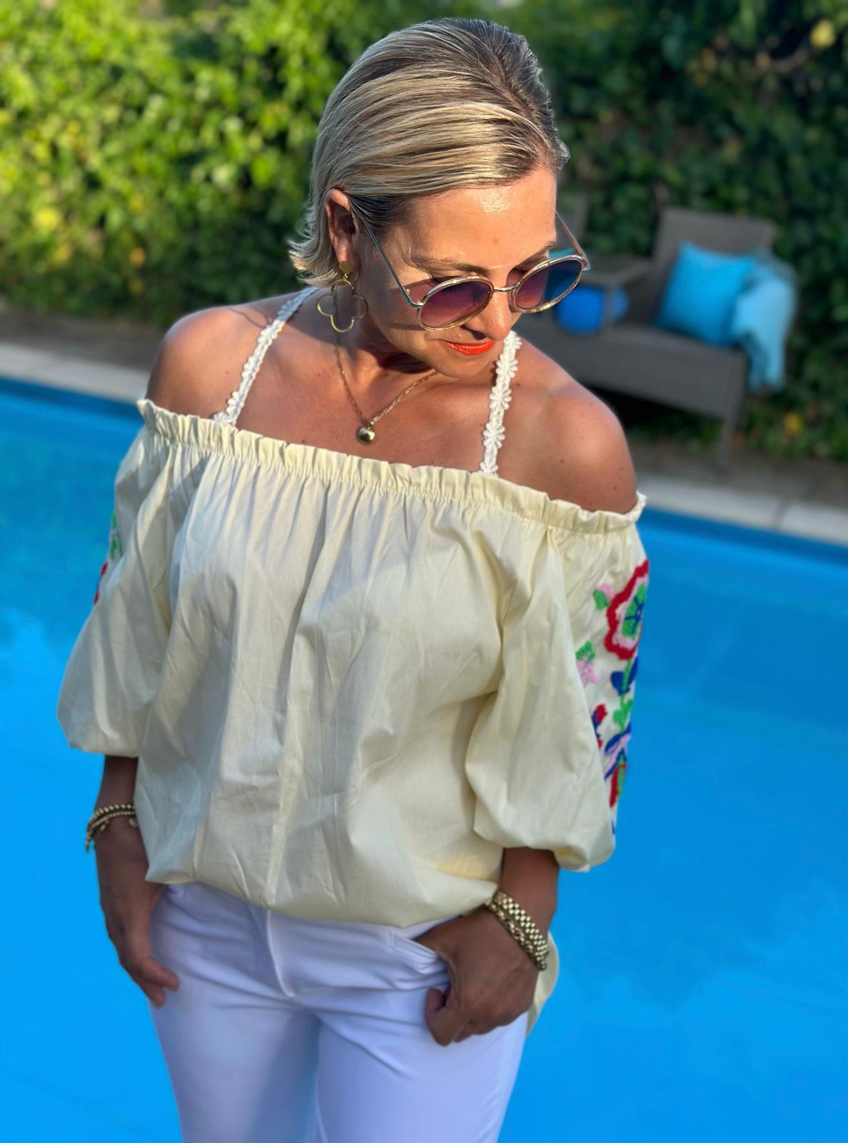 Boho Bluse „Summer Bloom“ Light Gelb