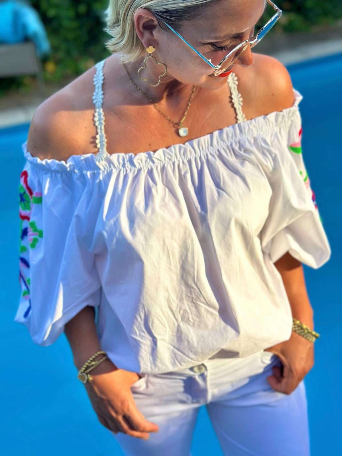 Boho Bluse „Summer Bloom“ Weiss
