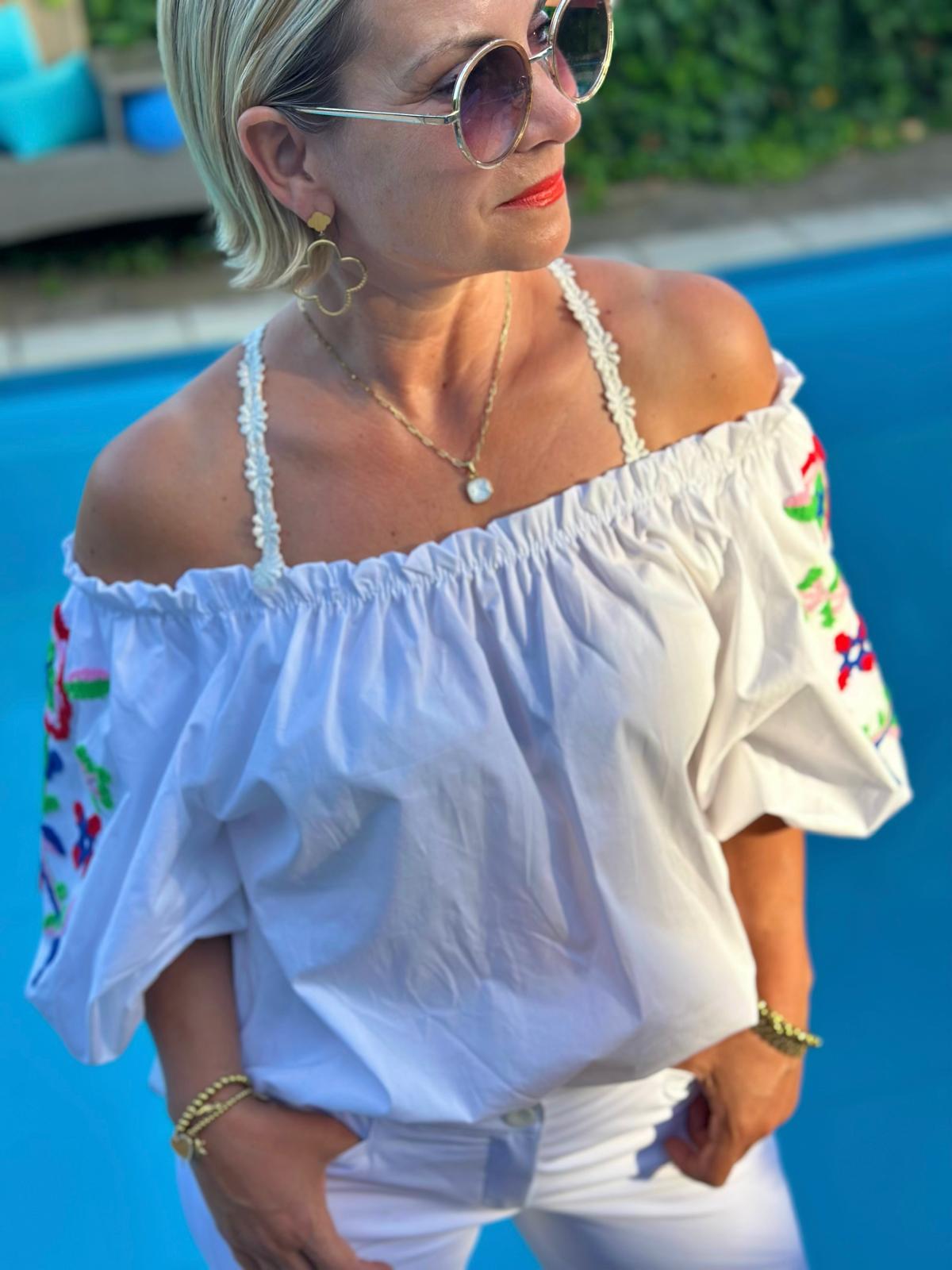 Boho Bluse „Summer Bloom“ Weiss