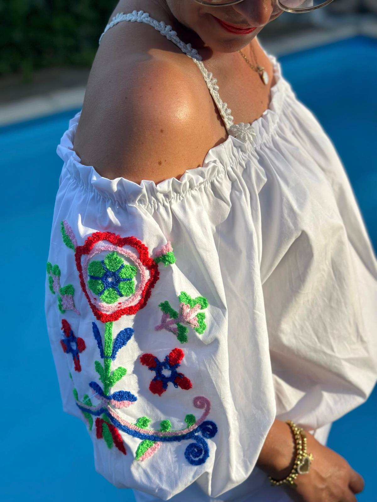 Boho Bluse „Summer Bloom“ Weiss