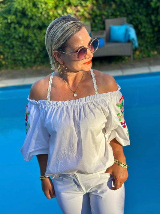 Boho Bluse „Summer Bloom“ Weiss