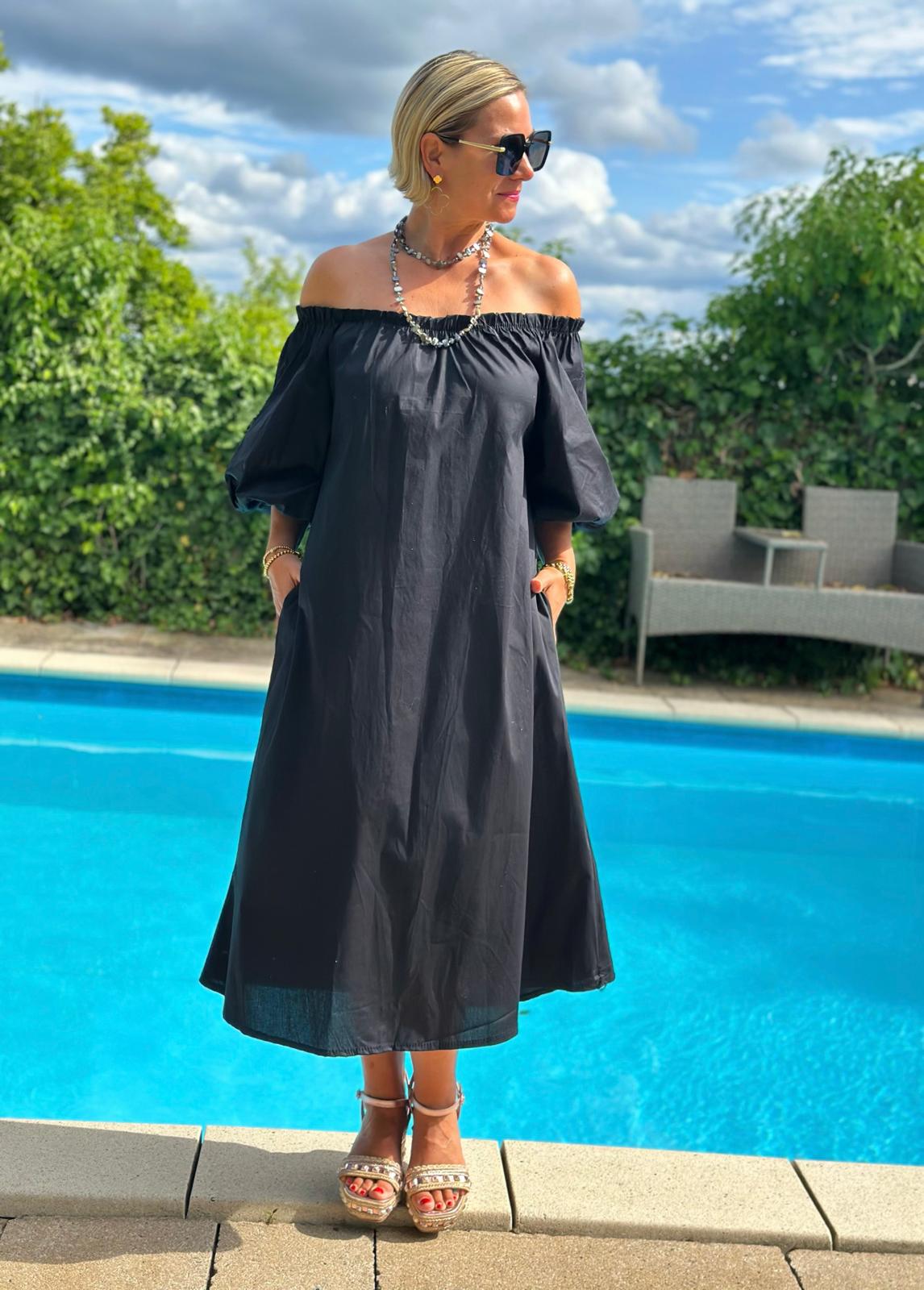 Off-Shoulder Kleid „Bella Notte“ – Schwarz