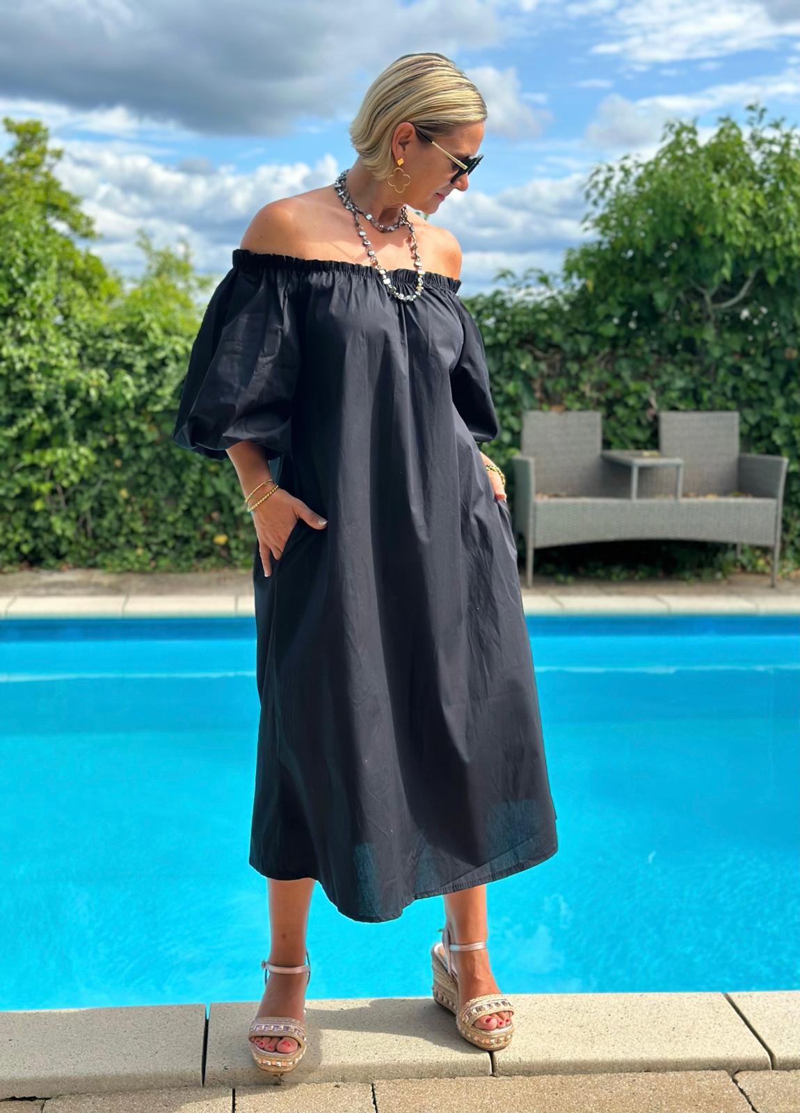 Off-Shoulder Kleid „Bella Notte“ – Schwarz