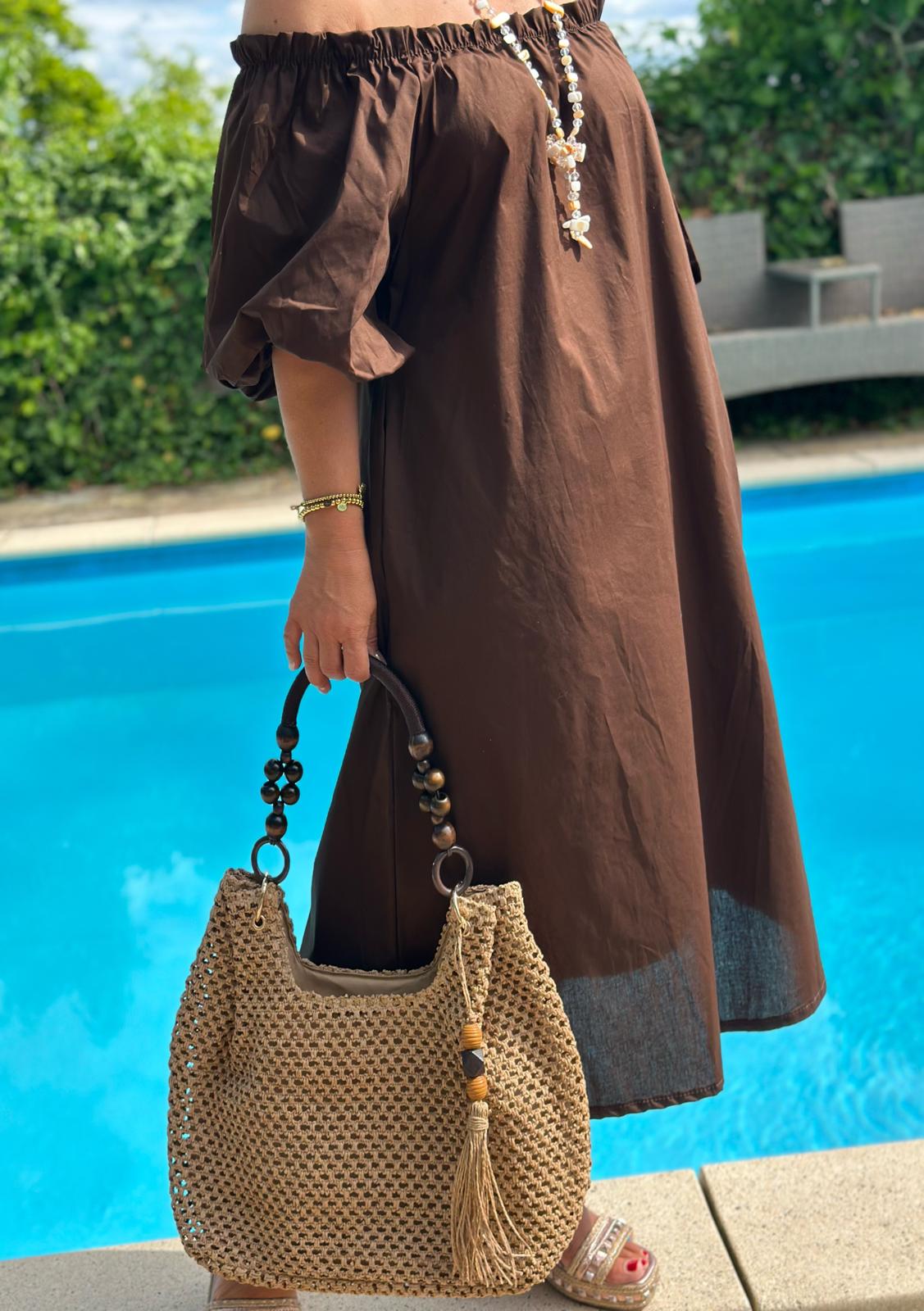 Off-Shoulder Kleid „Bella Marrone“ – Braun
